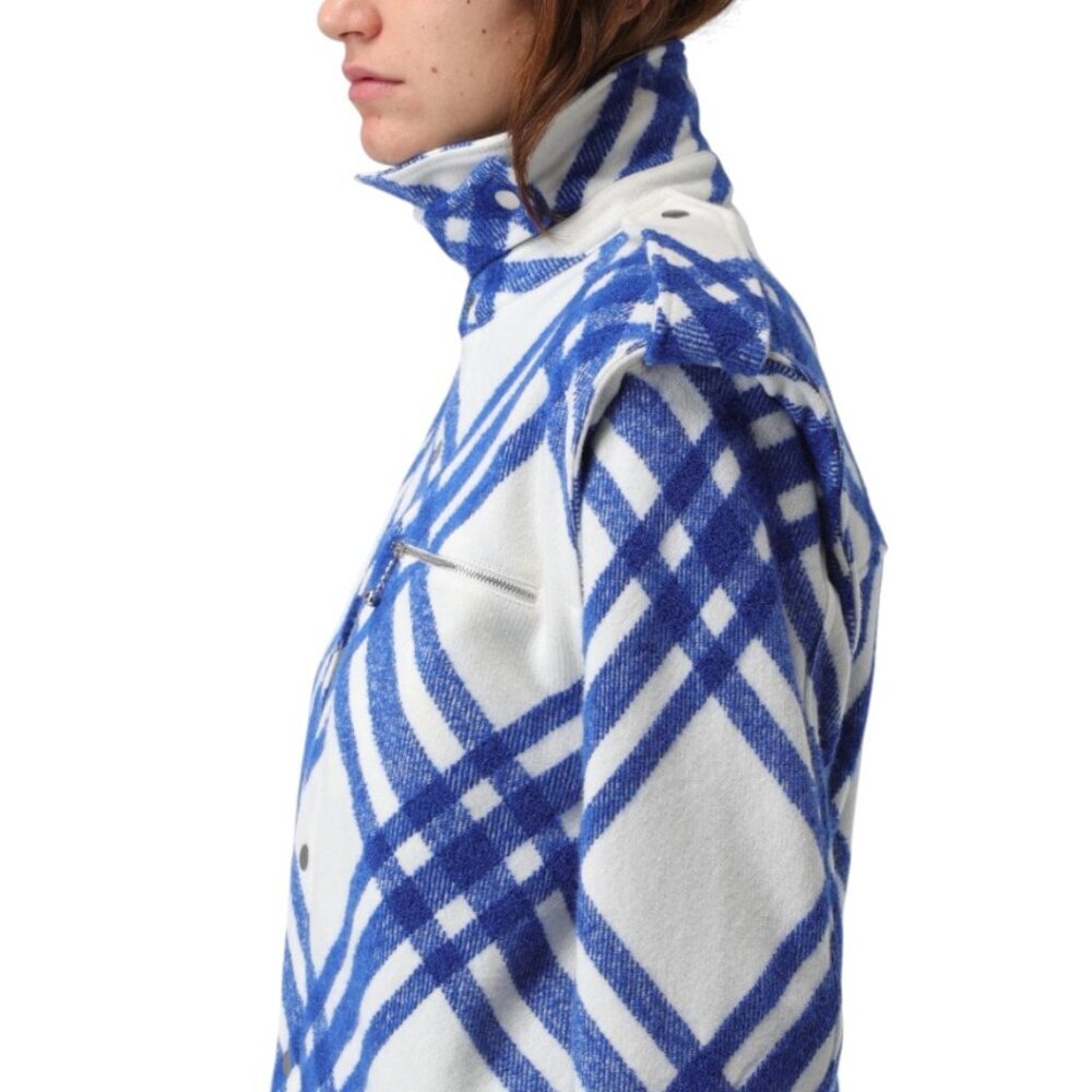 Burberry Women’s Check Wool Shirt | Equestrian Knight Logo Plaid Top Size 4 Blue - Picture 5 of 8